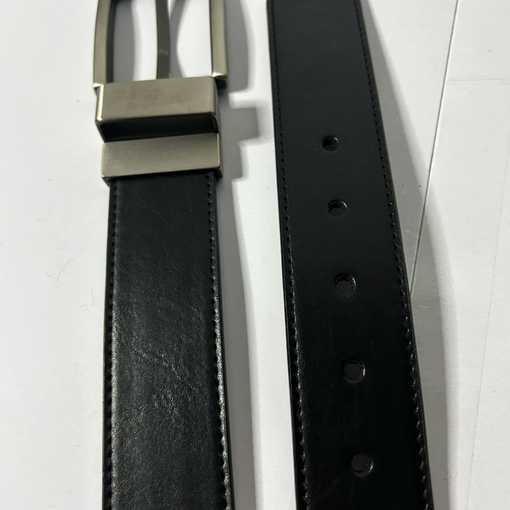 Classic Black Leather Belt with Metallic Buckle